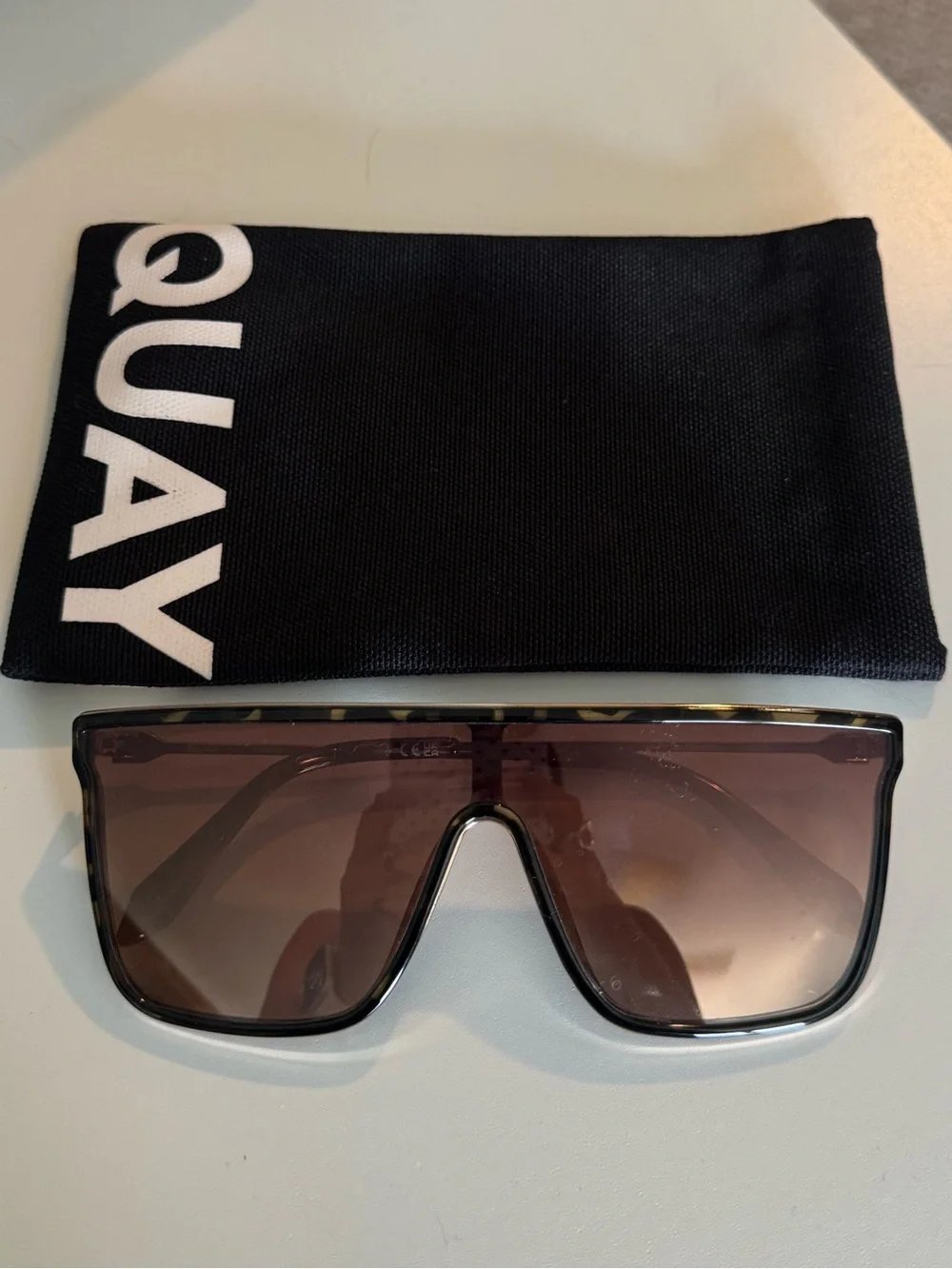Quay Australia Black Shield Sunglasses with Brown Gradient Lenses